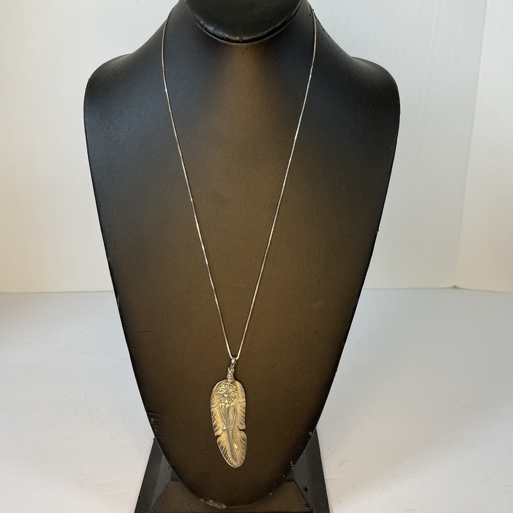 Sterling‎ Silver Feather Sun Floral Motif Pendant 925 Necklace Signed Italy